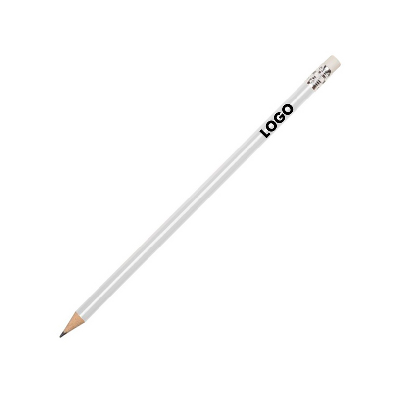 Олівець чорнографітний, білий, з гумкою