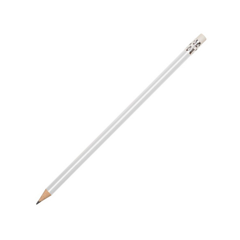 Олівець чорнографітний, білий, з гумкою