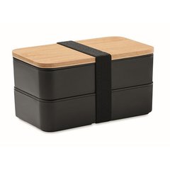 Two-level lunch box with a bamboo lid