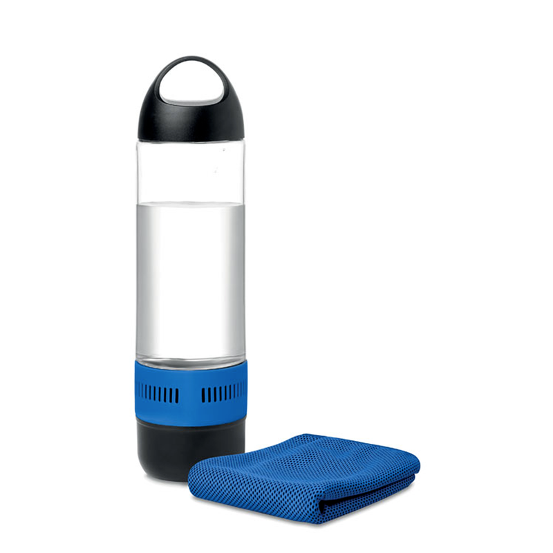 A bottle with a towel and a speaker «COOL»