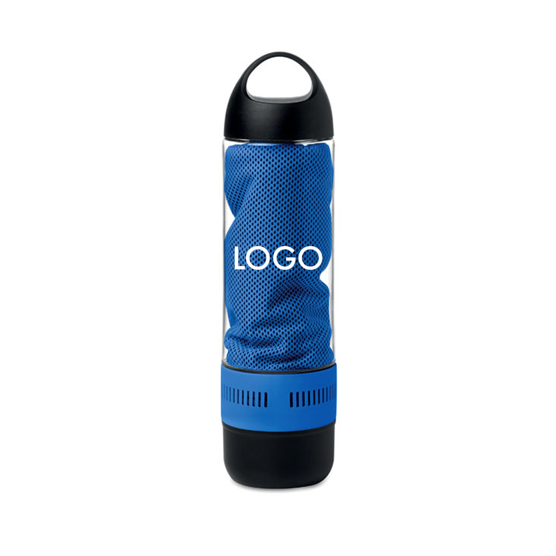 A bottle with a towel and a speaker «COOL»