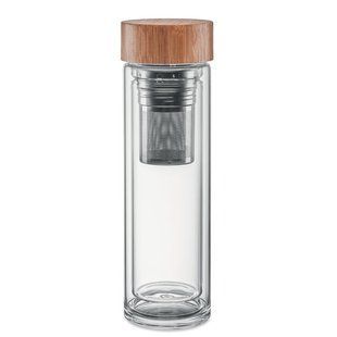 Glass drinking bottle with bamboo lid