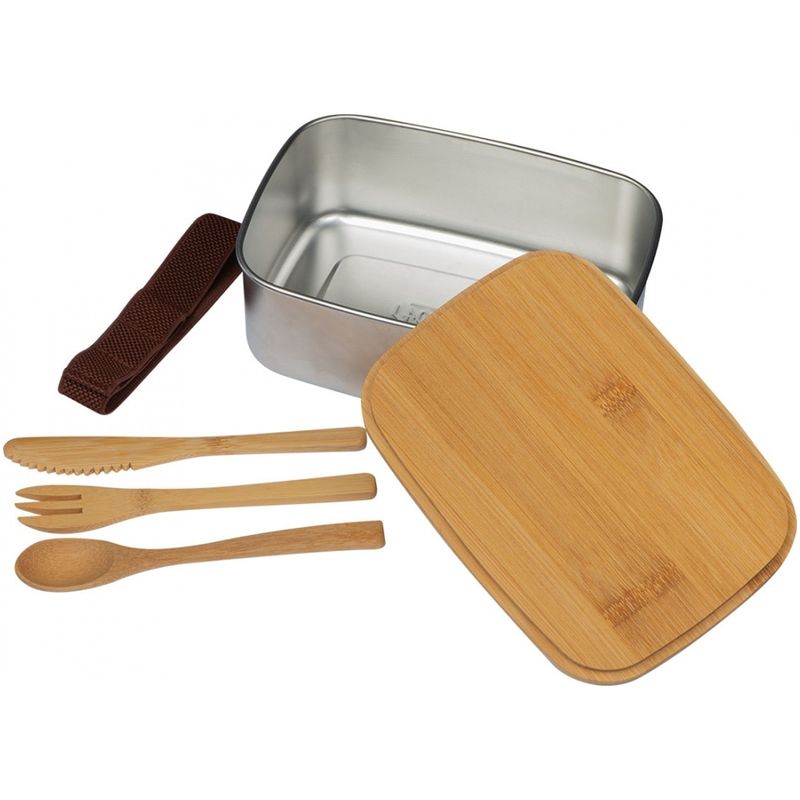 Lunch box with utensils and bamboo lid