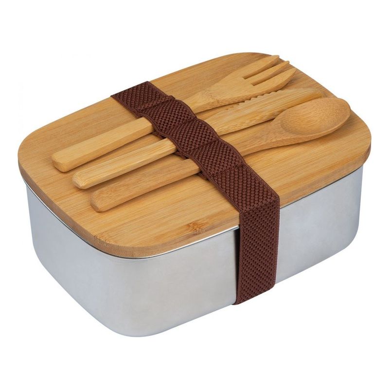 Lunch box with utensils and bamboo lid